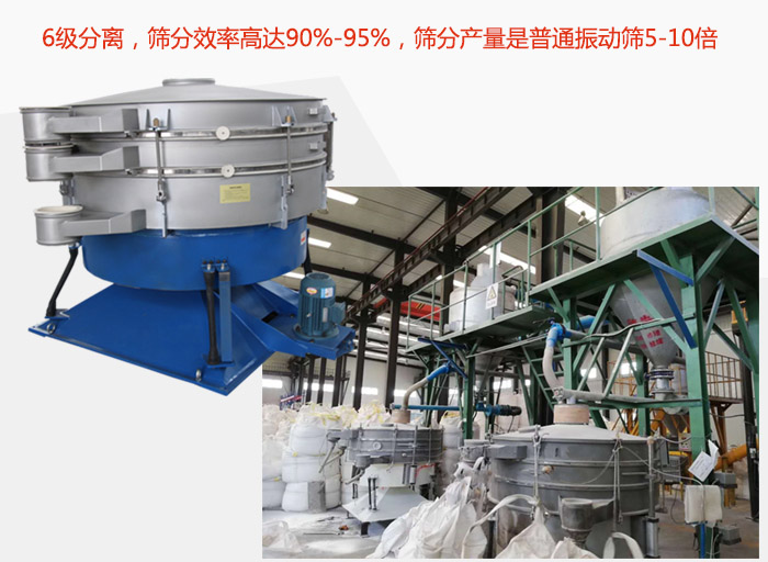 搖擺篩采用6級分離，篩分效率高達(dá)90%-95%，篩分產(chǎn)量是普通振動篩5-10倍