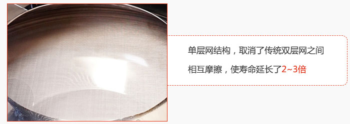 單層網(wǎng)結(jié)構(gòu)，取消了傳統(tǒng)雙層網(wǎng)之間相互摩擦，使壽命延長了2~3倍