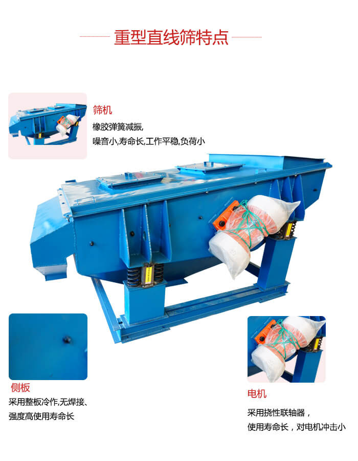 重型直線篩：篩機，側板，電機展示圖