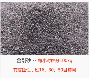 篩分金剛砂每小時(shí)100kg，有腐蝕性，過16、30、50目篩網(wǎng)