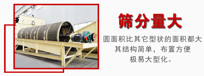 滾筒篩篩分產(chǎn)量大，產(chǎn)量可達200噸/時