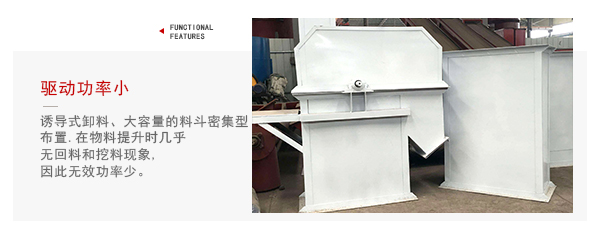 TD型斗式提升機驅動力小，無回料等特點展示圖。