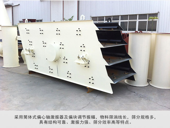 圓振動篩 采用筒體式偏心軸激振器及偏心塊調(diào)節(jié)振幅。